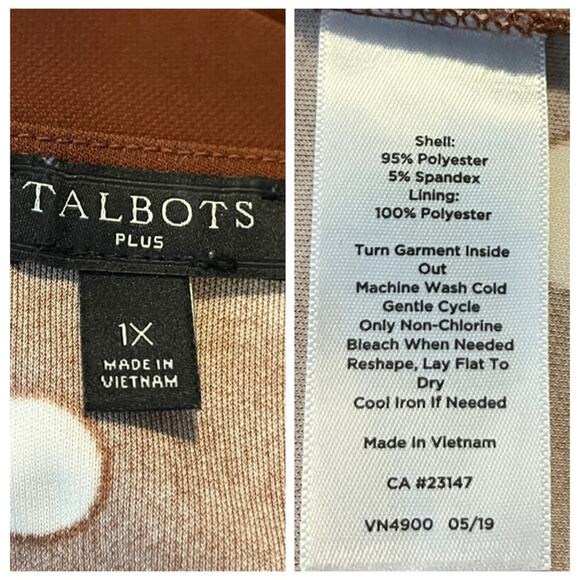 Talbots Wrap Dress V-neck 3/4 sleeves Brown White Polka Dot Women’s Plus Size 1X - Picture 13 of 15